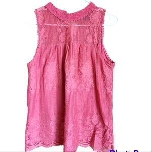 Miss Chievous Women's Size Large Sleeveless Lace Overlay Mock Neck, Rustic Brick